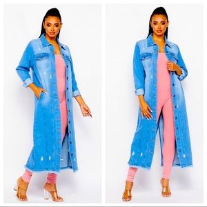 BUTTON DOWN LIGHT DENIM LONG JACKET